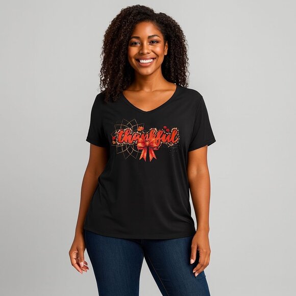 Thankful Fall Graphic Tee Plus Size 2XL Cozy Comfy Autumn Holiday Top - Picture 4 of 8